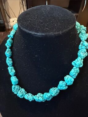 Turquoise Nugget Necklace - Blue Statement Jewelry